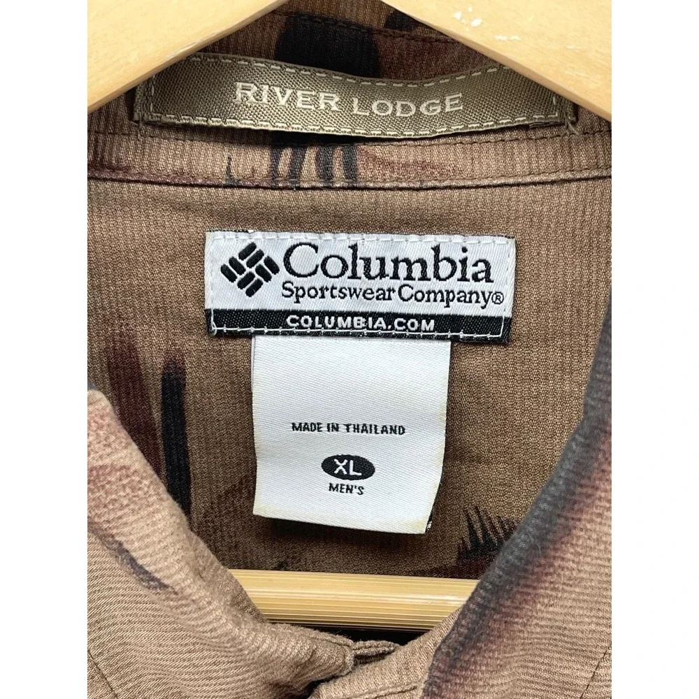 Columbia River Lodge Shirt XL Deer Print Button Up Brown‎ Hunting Outdoors